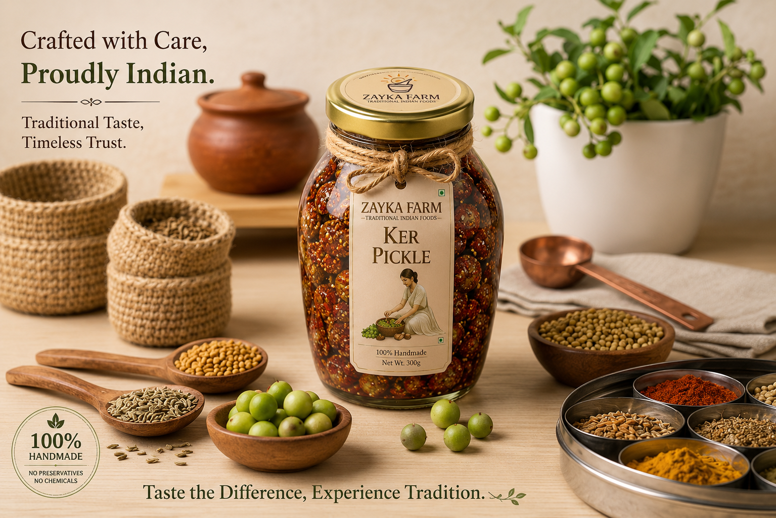 Zayka Farm Rajasthani Ker (Teet) Pickle – 100% Handmade Homemade Traditional Rajasthani Ker Achaar in Glass Jar