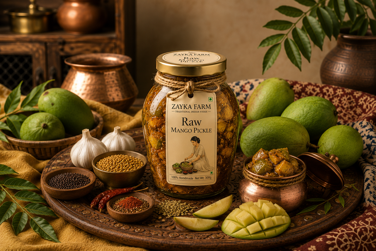 Zayka Farm Punjabi Mango Pickle – 100% Handmade Homemade Raw Mango Pickle with Traditional Punjabi Spices in Glass Jar