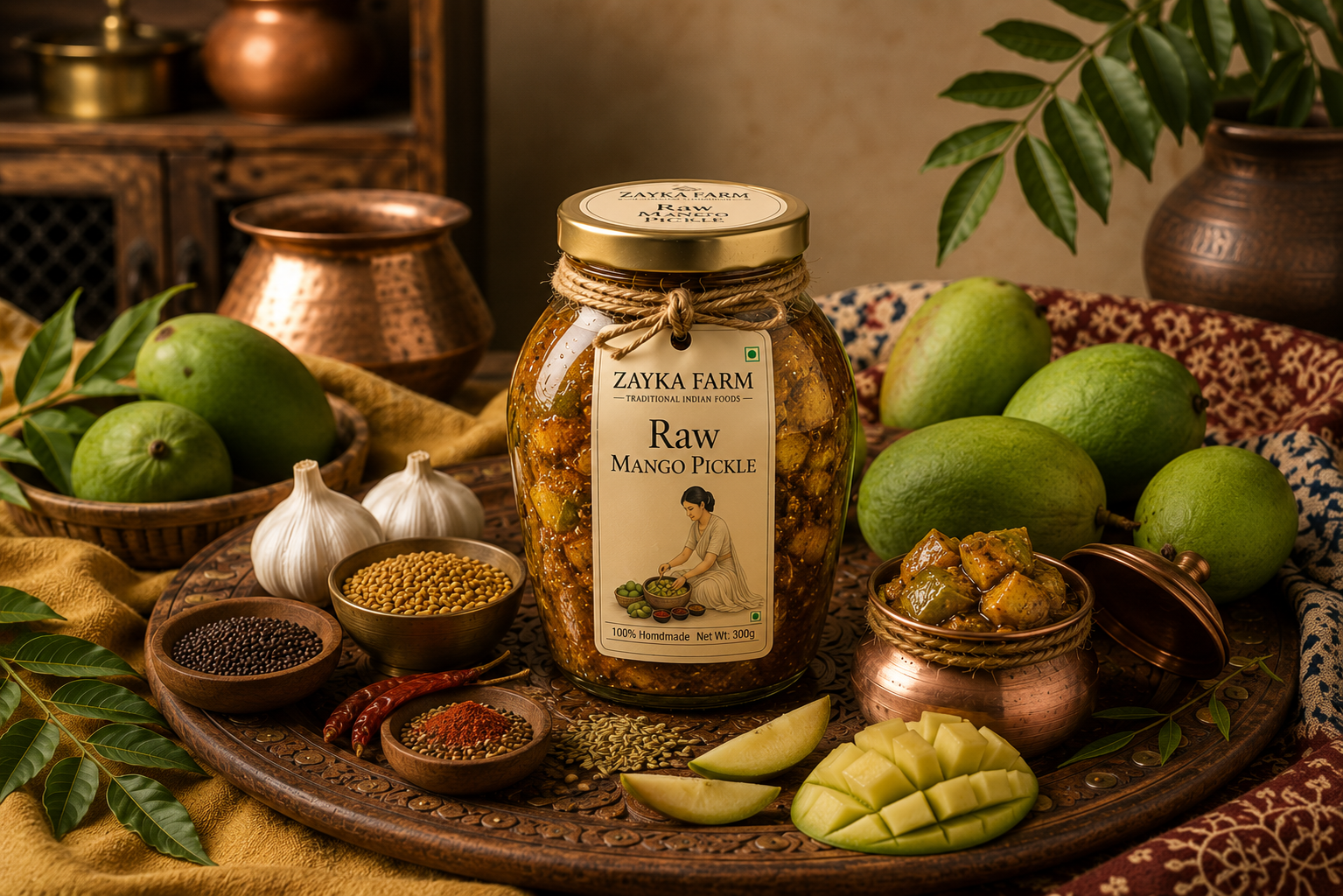 Zayka Farm Punjabi Mango Pickle – 100% Handmade Homemade Raw Mango Pickle with Traditional Punjabi Spices in Glass Jar