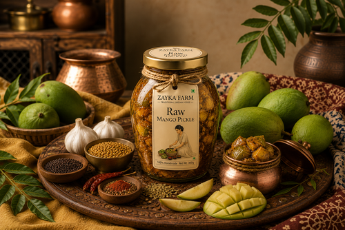 Zayka Farm Punjabi Mango Pickle – 100% Handmade Homemade Raw Mango Pickle with Traditional Punjabi Spices in Glass Jar