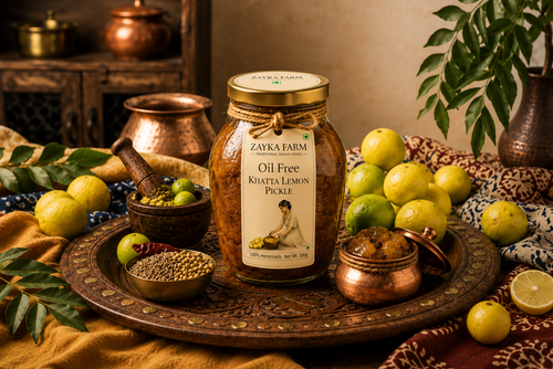 Zayka Farm Oil-Free Khatta Lemon Pickle – 100% Handmade Homemade No Oil Tangy Lemon Pickle in Glass Jar